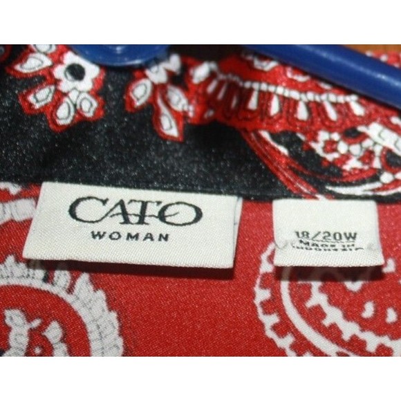 Cato Womens Satiny Short Sleeve Button Down Top Burgandy Black 18/20W Plus Size - Picture 5 of 7